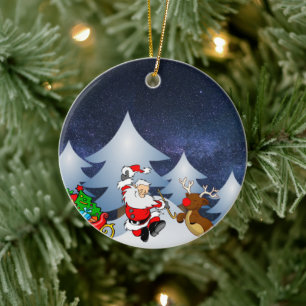 Santa's on his way ceramic ornament