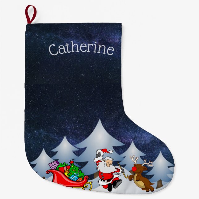 Santa's on his way large christmas stocking (Front)