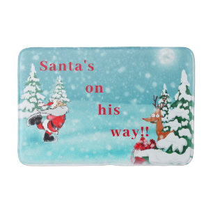 "Santa's on the Way" Winter Christmas Bath Mat