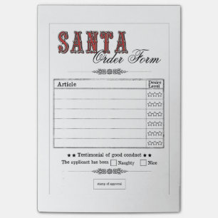 Santa's Order Form White Post-It Note Sticky Note