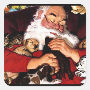 Santa's Pets Square Sticker