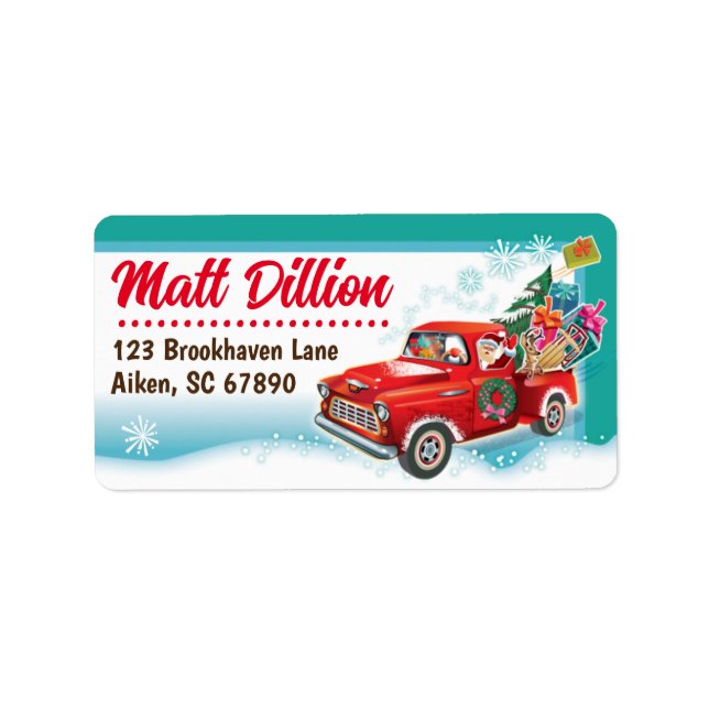 Santa's Pickup Truck Christmas Card Address Labels (Front)