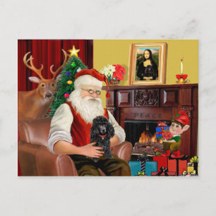 Santa's Poodle (black) Holiday Postcard