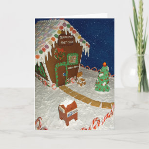 santas post office gingerbread house holiday card
