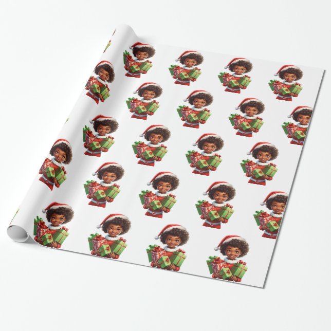 Santa's Pretty Little Helper Wrapping Paper (Unrolled)