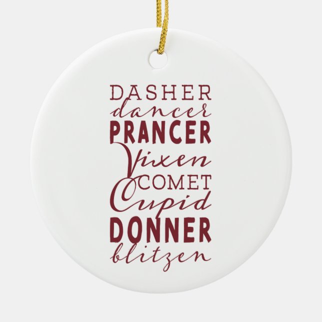 Santa's Reindeer Call Out Christmas Ornament (Front)