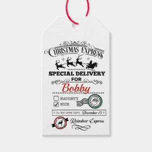 Santa's Reindeer Express Christmas Delivery w Name Gift Tags