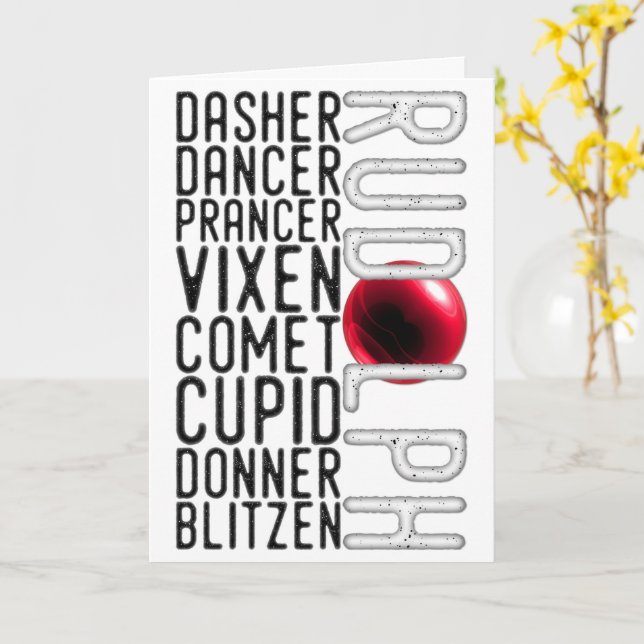 Santa's Reindeer Names, Rudolph, Kids Christmas Card (Yellow Flower)