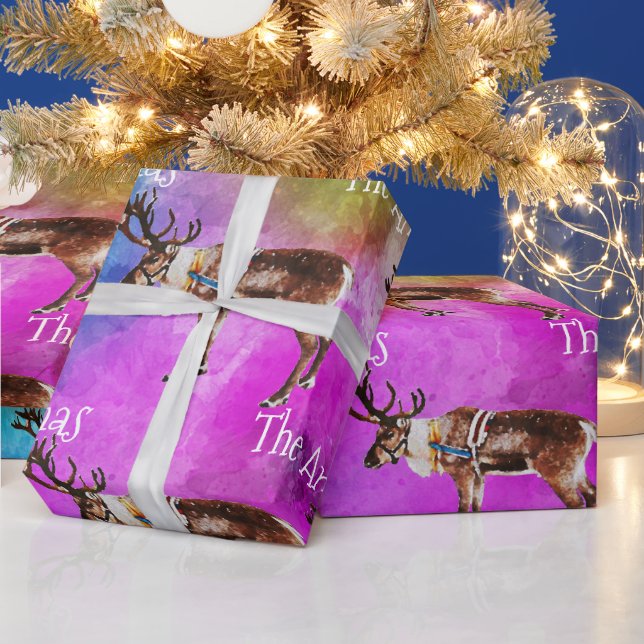 Santa's Reindeer on Tie Dye Christmas Wrapping Pap Paper (Holidays)