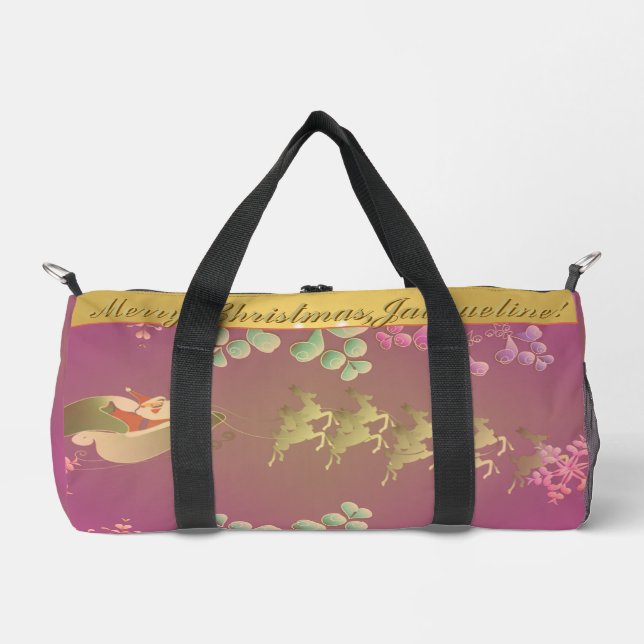 Santa's Reindeer Purple  Duffle Bag (Front)