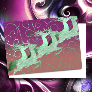 Santa's Reindeer Purple Mint Clay Holiday Card