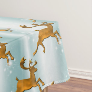 Santa's Reindeer Running On Ice Christmas Tablecloth