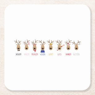 Santas Reindeer Square Paper Coaster