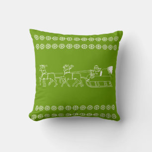 Santa's reindeer & tree in white on a green pillow
