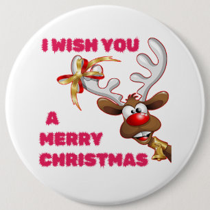 SANTA'S REINDEER WISHES YOU A MERRY CHRISTMAS 6 CM ROUND BADGE