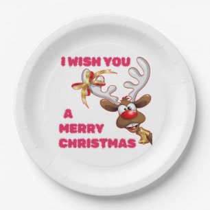 SANTA'S REINDEER WISHES YOU A MERRY CHRISTMAS PAPER PLATE