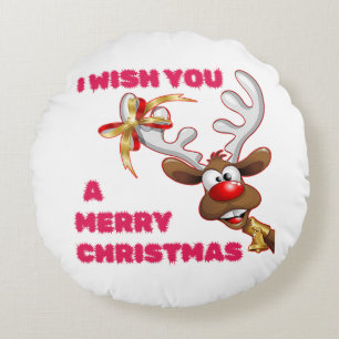 SANTA'S REINDEER WISHES YOU A MERRY CHRISTMAS ROUND CUSHION