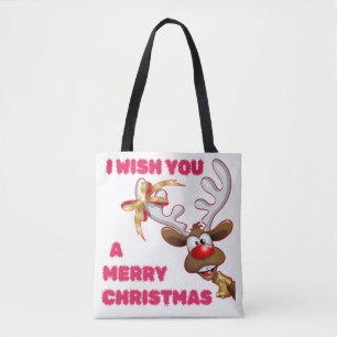 SANTA'S REINDEER WISHES YOU A MERRY CHRISTMAS TOTE BAG