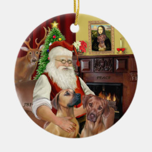 Santas Rhodesian Ridgebacks (TWO) Ceramic Ornament