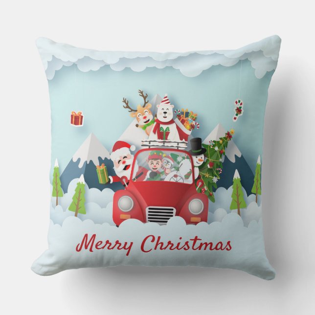 Santa's Road Trip Christmas Papercut Cushion (Front)