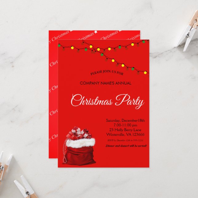 Santa's sack gifts,lamps invitation (Front/Back In Situ)