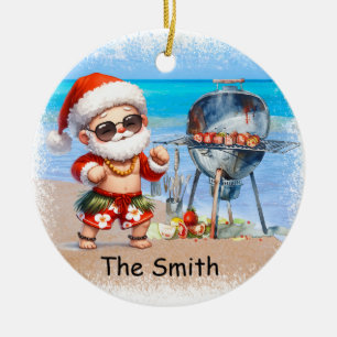Santa's Seaside Christmas Ceramic Ornament