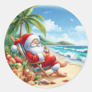 Santa's Seaside Serenity Classic Round Sticker