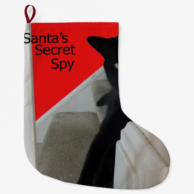 Santa's Secret Spy Black Cat Stocking (Front)