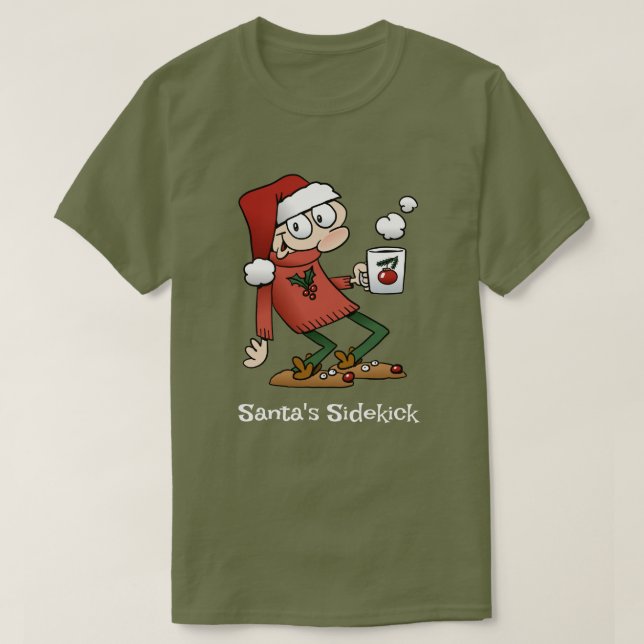 Santa's Sidekick Cute Funny Christmas Cartoon Dude T-Shirt (Design Front)