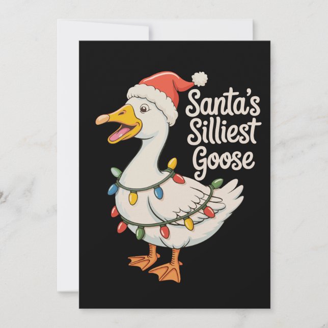 Santa's Silliest Goose Christmas Xmas Lights Holiday Card (Front)