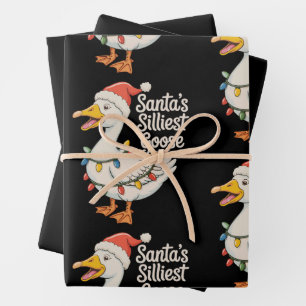 Santa's Silliest Goose Christmas Xmas Lights Wrapping Paper Sheet