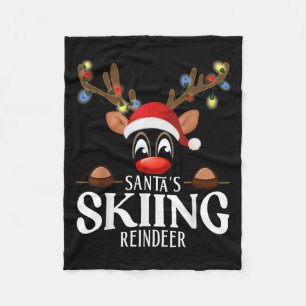 Santas Skiing Reindeer Funny Xmas Matching Pjs Fleece Blanket
