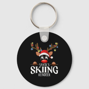 Santas Skiing Reindeer Funny Xmas Matching Pjs Key Ring