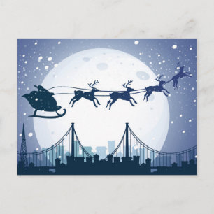  Santa's Skyline Fligh Holiday Postcard