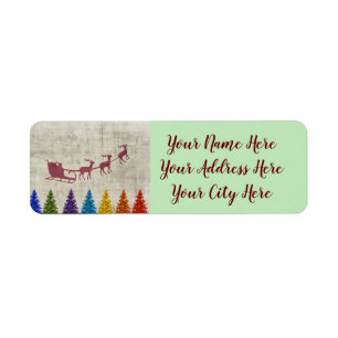 Santa's Sleigh and Colourful Trees Return Address Label