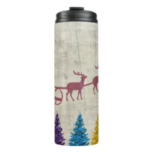 Santa's Sleigh and Colourful Trees Thermal Tumbler