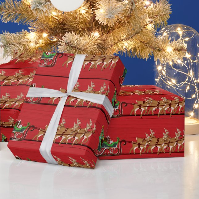 Santa's sleigh and reindeer country wrapping paper (Holidays)