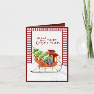 Santa's Sleigh Candy Cane Stripe Photo Christmas Holiday Card