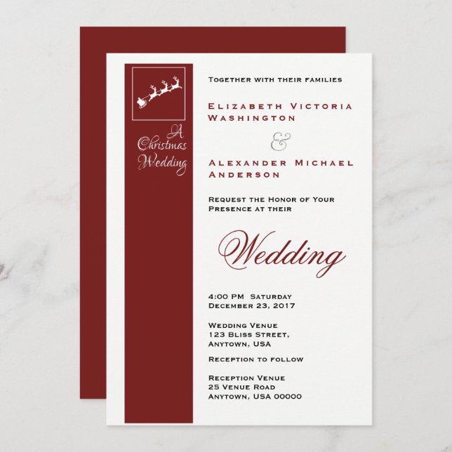 Santa's Sleigh Christmas Holiday Wedding Invite (Front/Back)