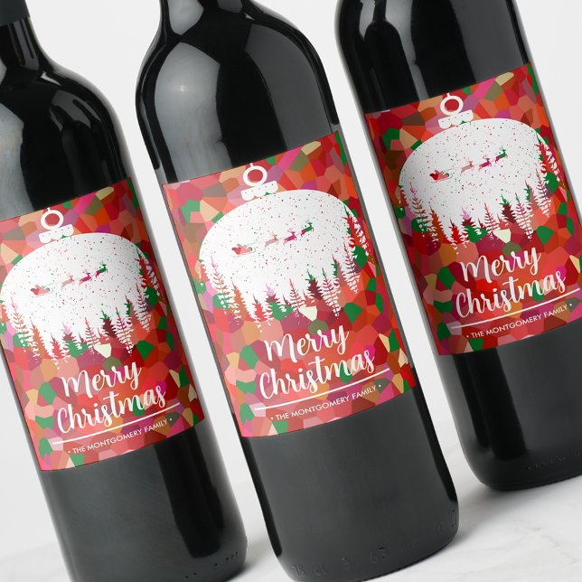 Santa's Sleigh Christmas Ornament Wine Label (Creator Uploaded)