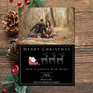 Santa's Sleigh Christmas Photo   Black Holiday Card