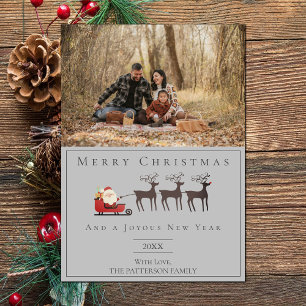 Santa's Sleigh Christmas Photo Grey Holiday Card