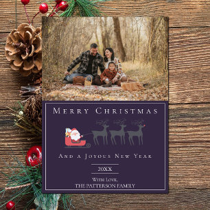 Santa's Sleigh Christmas Photo Purple Holiday Card