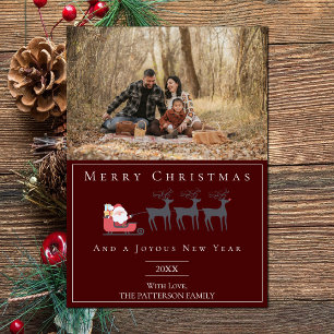 Santa's Sleigh Christmas Photo   Red Holiday Card