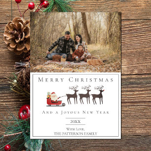 Santa's Sleigh Christmas Photo   White Holiday Card