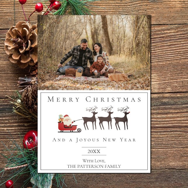 Santa's Sleigh Christmas Photo | White Holiday Card (White Santa's Sleigh Christmas Photo Holiday Card)