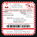 Santas Sleigh Christmas Shipping Label Sticker<br><div class="desc">This Santa's Workshop North Pole Postal Service Christmas shipping label sticker is the perfect way to add a little extra magic to your Christmas wrapping. The sticker can be personalised with your child's name and a preferred method of delivery. All of the text is editable and can be customised to...</div>
