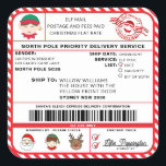 Santas Sleigh Christmas Shipping Label Sticker<br><div class="desc">This Santa's Workshop North Pole Postal Service Christmas shipping label sticker is the perfect way to add a little extra magic to your Christmas wrapping. The sticker can be personalised with your child's name and a preferred method of delivery. All of the text is editable and can be customised to...</div>