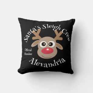 Santa's Sleigh Crew Cartoon Reindeer Cute Green Cushion