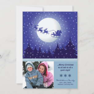 Santa's Sleigh Custom Family Holiday Card (blue)
